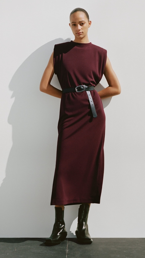 Wine colored Maxi dress without belt